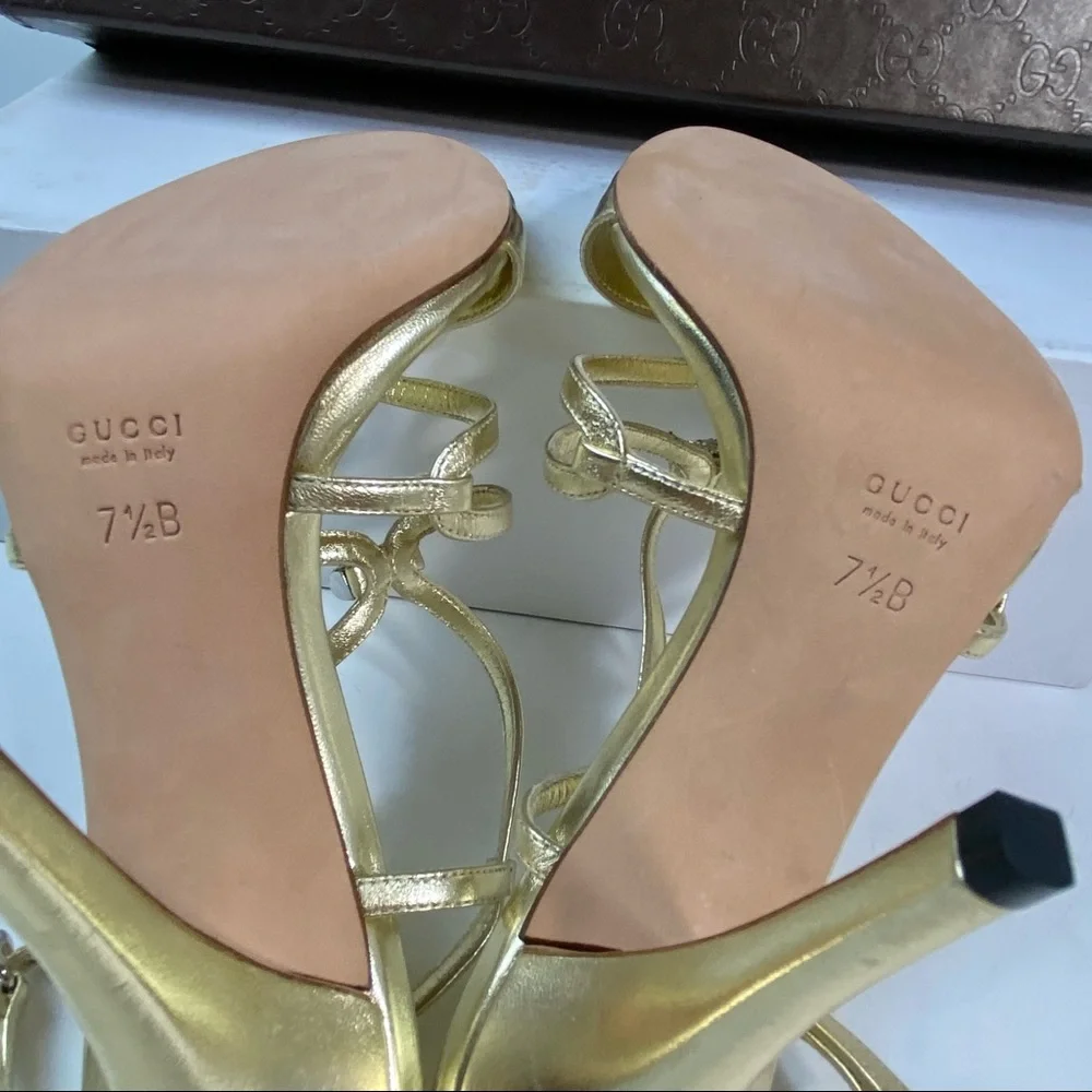 NWT Gucci crystal gold Milady sandals 7.5